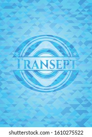 Transept sky blue emblem with triangle mosaic background