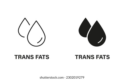 Transfat in Product Food. Oil Symbol. Free Trans Fat Silhouette and Line Icon Set. Trans Fat Sign. Cholesterol Logo. 0 Trans fat Label. Isolated Vector Illustration.