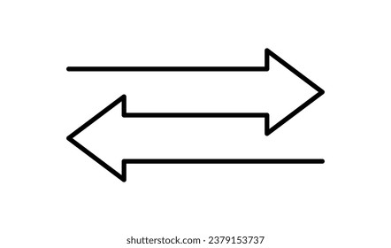 Icono de flecha de transferencia. Doble símbolo inverso. Icono lineal de transferencia de datos. Signo de reciclaje. Símbolo de flecha a izquierda y derecha. Icono de reemplazo. Ilustración vectorial aislada en fondo blanco. Trazo editable.