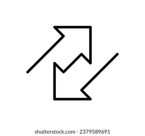 Transfer arrow icon. Double reverse symbol. Data transfer linear icon. Recycling sign. Arrow to left and right symbol. Replace icon. Vector illustration isolated on white background. Editable stroke.