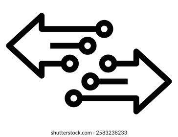 Transfer arrows with circuit connections, vector icon. Editable stroke.