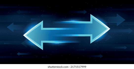 Transfer Arrows concept. Two arrows pointing in different directions. Sending, receiving or exchanging data, money, currency or information. Digital Logistics. Gradient realistic vector illustration