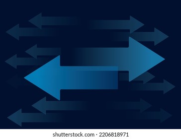 Concepto de Flechas de transferencia. Dos flechas apuntando en direcciones diferentes. Enviar, recibir o intercambiar datos, dinero, moneda o información. Logística digital. Ilustración vectorial realista de degradado.