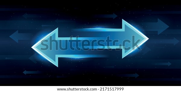 Transfer Arrows concept. Two arrows pointing\
in different directions. Sending, receiving or exchanging data,\
money, currency or information. Digital Logistics. Gradient\
realistic vector\
illustration