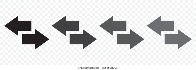 Transfer arrows icon. Data transfer vector icon. Arrow exchange icon. Arrow left and right symbol. Vector illustration on transparent background. eps 10.