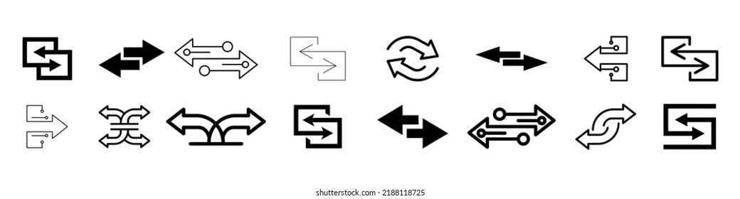 Transfer arrows icon set. Linear style sign for mobile concept and web design. Left right arrows icons. Symbol, logo illustration. Vector isolated on white background.