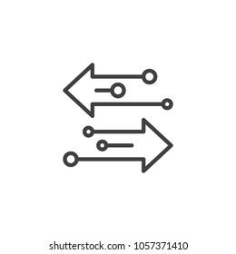 Icono de contorno de flechas de transferencia. signo de estilo lineal para concepto móvil y diseño web. Izquierda derecha: icono de vector de línea simple. Símbolo, ilustración del logotipo. Gráficos vectoriales perfectos para píxeles