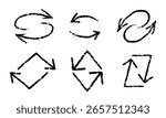 Transfer Arrows Switch Icons Set. Spin Exchange Crayon Pencil Arrow Stroke. Colorful Reverse Flip Concept. Refresh and Restart Cycle Symbols Collection. Rotation Chalk Illustrations. Isolated