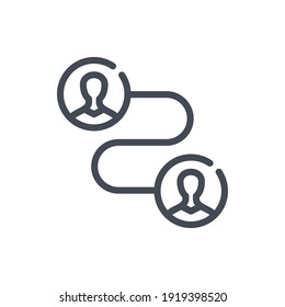 Transfer of authority and personal connection line icon. The path from person to person vector outline sign.