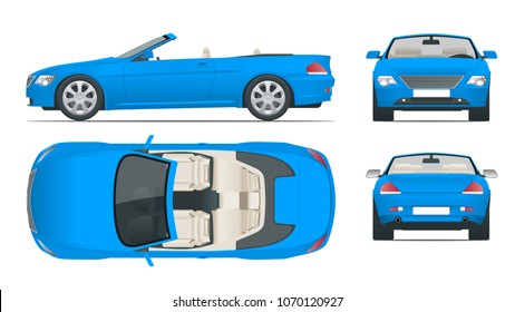 Transfer, Cabriolet car. Cabrio coupe vehicle template vector isolated on white. View front, rear, side, top. All elements in groups