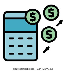 Transferir vector de contorno de icono de calculadora. Pago bancario. Color de la tarjeta móvil plano