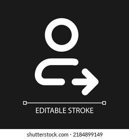 Transfer contact pixel perfect white linear ui icon for dark theme. Restoring from backup. Vector line pictogram. Isolated user interface symbol for night mode. Editable stroke. Arial font used