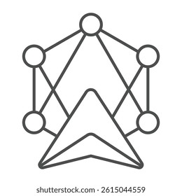 Transfer cycles and navigation cursor thin line icon, neural dataset concept. Vector graphics. Blockchain cloud, visual data sign on white background, outline style icon for mobile or web design