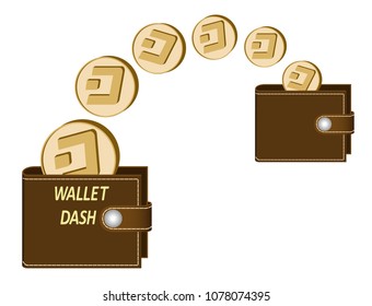 transfer dash coins from one wallet to another on a white background , transaction crypto currency in the wallet