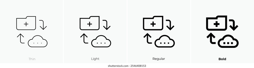 icono de transferencia de datos. Diseño de estilo delgado, ligero, regular y audaz aislado sobre fondo blanco