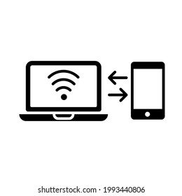 transfer data from laptop to smartphone. vector