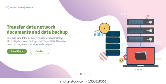 Transfer data network documents and data backup. File sharing,  shared data and documents.Template in flat design for web banner or infographic in vector illustration.