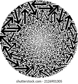 Los iconos de flecha de dirección de transferencia se combinan en el grupo de burbujas. Mosaico redondeado del icono de flecha de dirección de transferencia. mosaico de burbuja de esfera de abstracción creado a partir de elementos de flecha de dirección de transferencia.