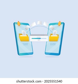 Transfer document file on smartphone design concept vector illustration