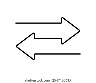 Transfer double arrow icon. Two opposite direction symbol. Exchange line arrow icon. Remove sign. Transfer symbol. Vector illustration isolated on white background.