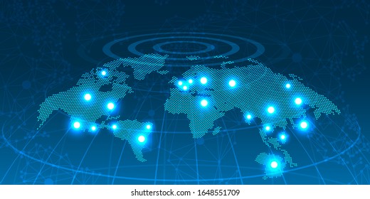 Transferir elemento global, punto planeta tierra, fondo negro. Ilustración del vector