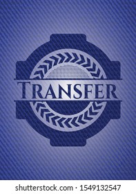 Transfer emblem with jean high quality background. Vector Illustration. Detailed.