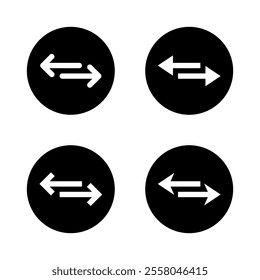 Transfer, exchange arrow icon set on black circle. Swap, double arrow sign symbol