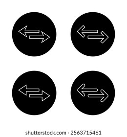 Transfer, exchange arrow outline icon set on black circle. Swap, two arrows sign symbol