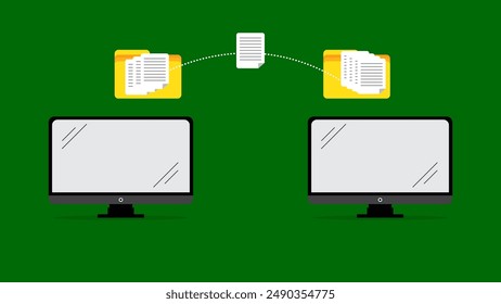 Transferir archivos entre equipos. Fondo verde.