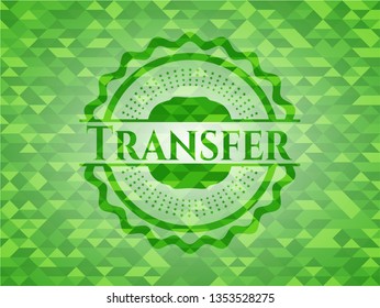 Transfer green emblem. Mosaic background