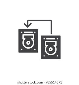Transfer hard drive disk icon vector, filled flat sign, solid pictogram isolated on white. Data recovery symbol, logo illustration.