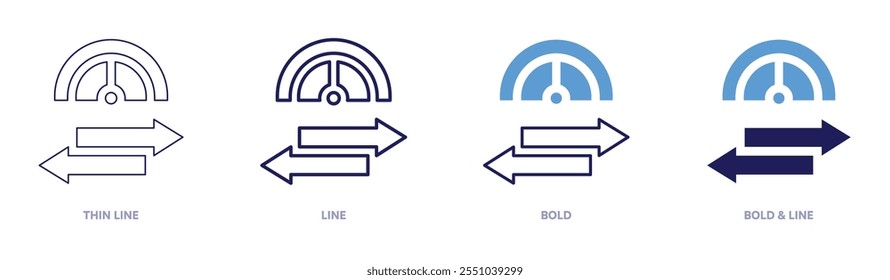 Transfer icon in 4 different styles. Thin Line, Line, Bold, and Bold Line. Duotone style. Editable stroke.