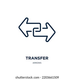 icono de transferencia de la colección de flechas. Transferencia lineal delgada, Internet, icono de contorno tecnológico aislado en fondo blanco. Signo de transferencia de vector de línea, símbolo para web y móvil