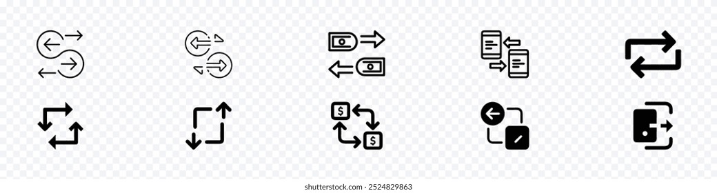 transfer icon, arrows data transfer icon, exchange arrow icons - Swap icon with two arrows, Money transfer outline vector icon. Transfer arrows outline icons. reverse arrow, replace icons