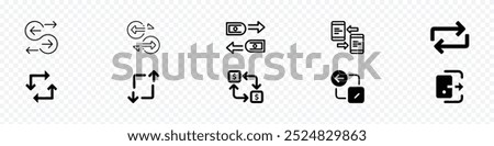 transfer icon, arrows data transfer icon, exchange arrow icons - Swap icon with two arrows, Money transfer outline vector icon. Transfer arrows outline icons. reverse arrow, replace icons