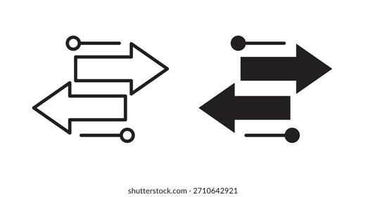Transfer icon in a black stroke vector design and flat solid version on white background