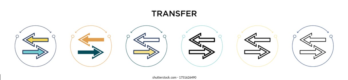 Transfer icon in filled, thin line, outline and stroke style. Vector illustration of two colored and black transfer vector icons designs can be used for mobile, ui, web