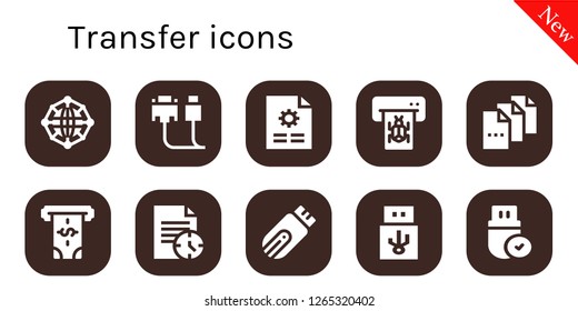  transfer icon set. 10 filled transfer icons. Simple modern icons about  - Network, Cable, File, Atm, Pendrive, Usb