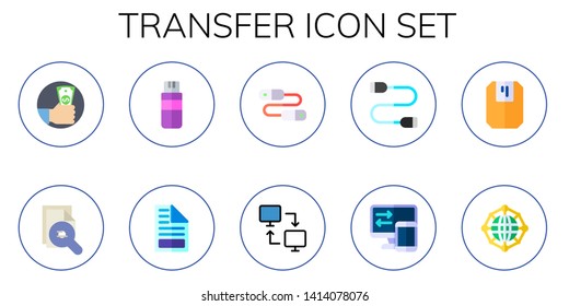 transfer icon set. 10 flat transfer icons.  Simple modern icons about  - payment, file, flash drive, network, usb cable, sd card