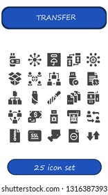 transfer icon set. 25 filled transfer icons.  Simple modern icons about  - Usb, Networking, Fragile, Transfer, Network, Dropbox, Pendrive, File, Payment terminal, Payment, Atm