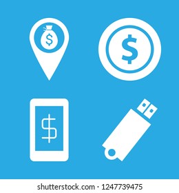 transfer icon set about bank pin, money and usb card vector set