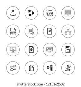 Transfer icon set. collection of 16 outline transfer icons with exchange, file, memory card, lan, network, networking, online banking, payment icons.