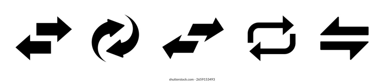 Transfer icon set vector illustration,  Direction arrows for transfer icon set, Exchange icon, Sync icon isolated, Transfer arrows symbols outline, linear arrow sign for mobile and web design.