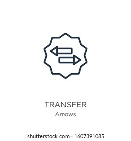 Transfer icon. Thin linear transfer outline icon isolated on white background from arrows collection. Line vector sign, symbol for web and mobile