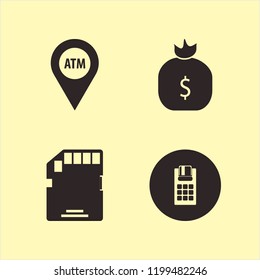 transfer icon. transfer vector icons set money bag, memory card, atm location and pos terminal