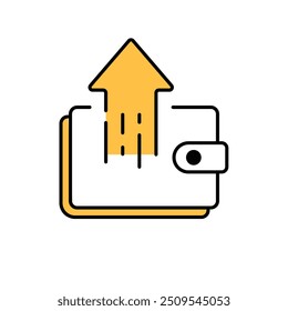 Transfer icon yellow black line color, editable stroke for mobile banking Flat design icon.