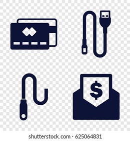 Transfer icons set. set of 4 transfer filled icons such as wire, envelope with dollar bill