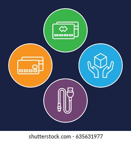 Transfer icons set. set of 4 transfer outline icons such as handle with care, wire