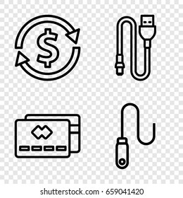 Transfer icons set. set of 4 transfer outline icons such as wire, money exchange