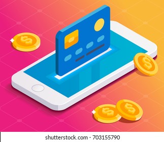 Transfer illustration. NFC payment vector illustration for websites and mobile isometric modern flat design.